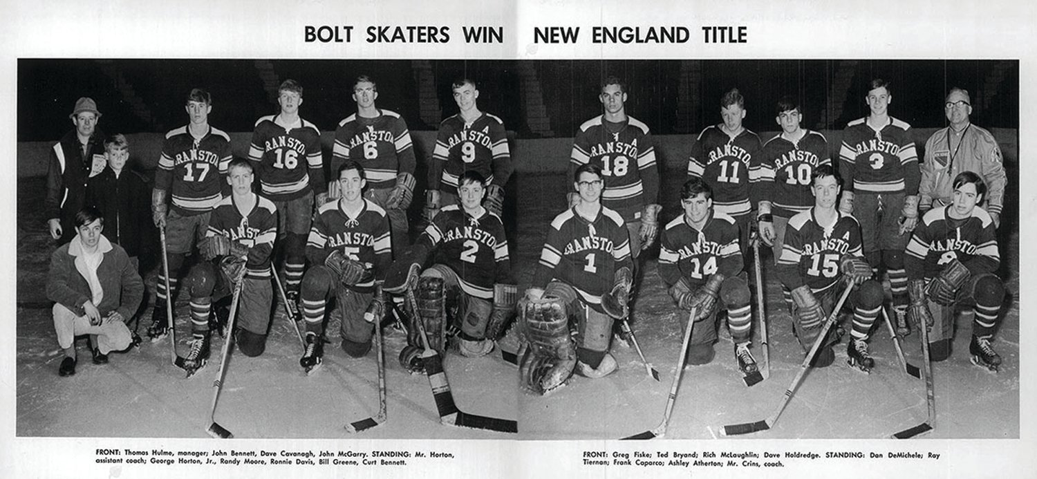 NEW ENGLAND CHAMPIONS: A photo of the 1966 Cranston East boys hockey team. (Photos courtesy of the Rhode Island Hockey Hall of Fame)